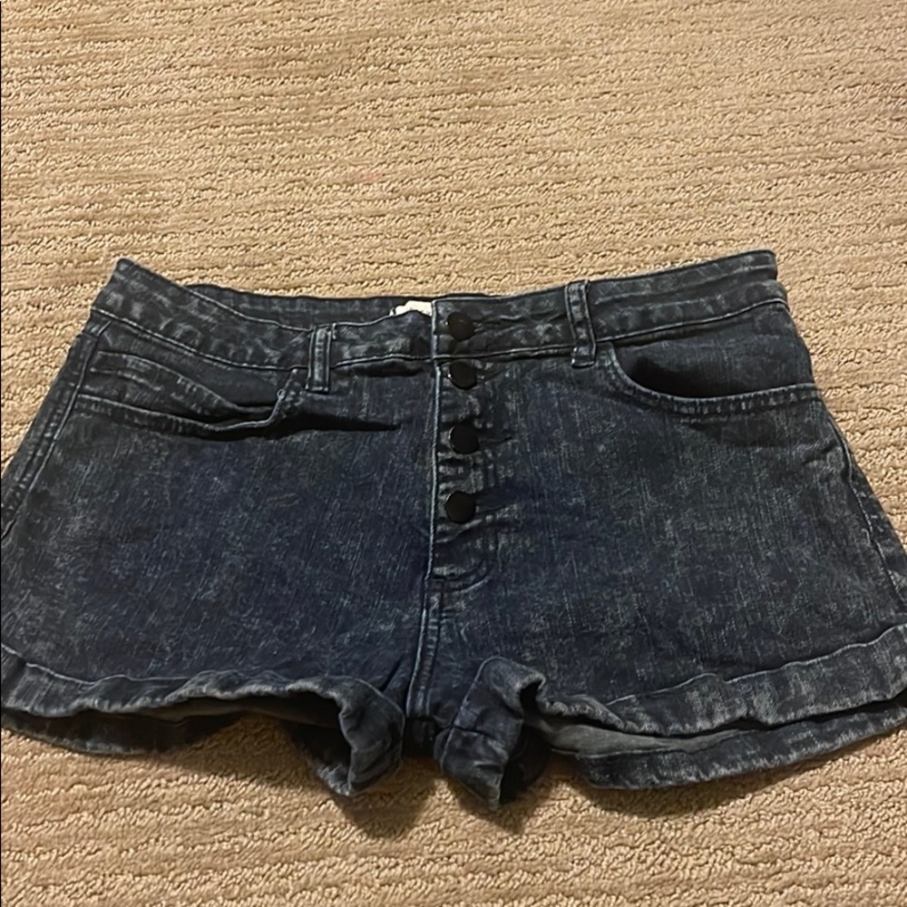 Dark acid wash high rise shorts